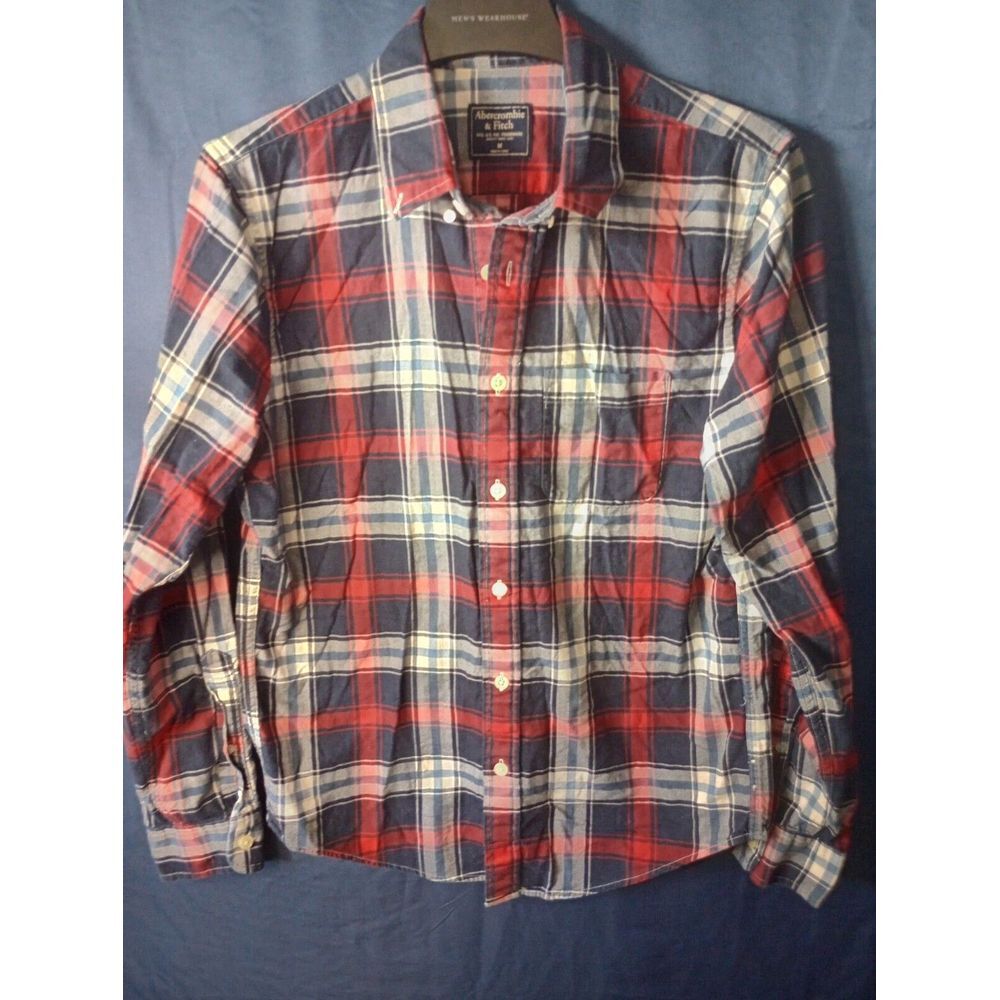 Abercrombie & Fitch A&F Red Blue Plaid‎ Button Front Shirt Men's M